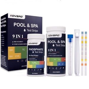 Pool Test Strips 9-in-1 High Accuracy 200 Ct Chlorine Alkalinity‎ Phosphate pH
